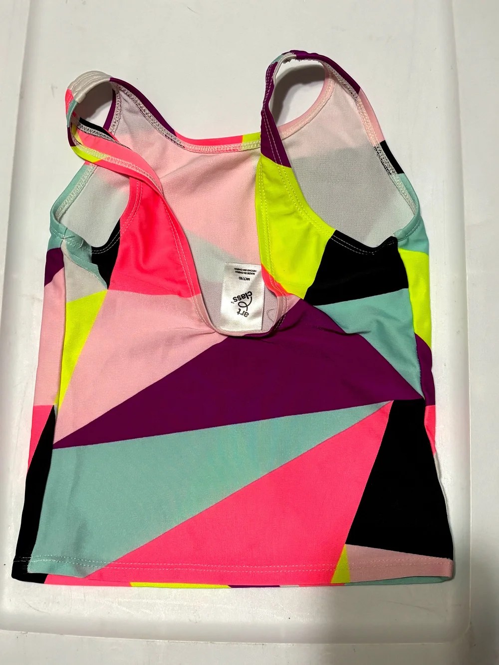 art class Medium Pink, Neon Yellow, Aqua, Purple, & Black Geometric Tankini Top